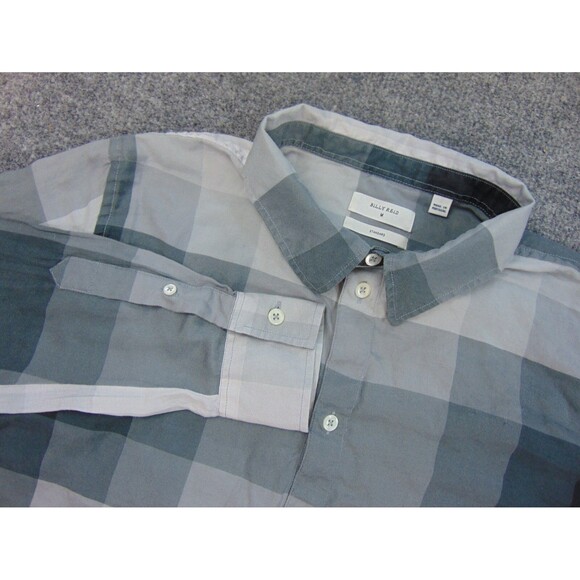 Billy Reid‎ Shirt Mens Med Standard Fit Black Gray Plaid Check - Picture 1 of 6